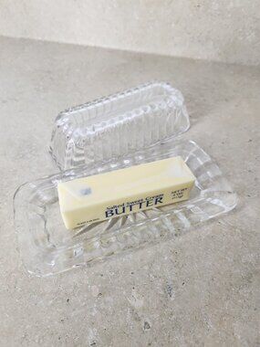 Vintage Pressed Clear Glass Butter Dish With Lid Starburst design base
